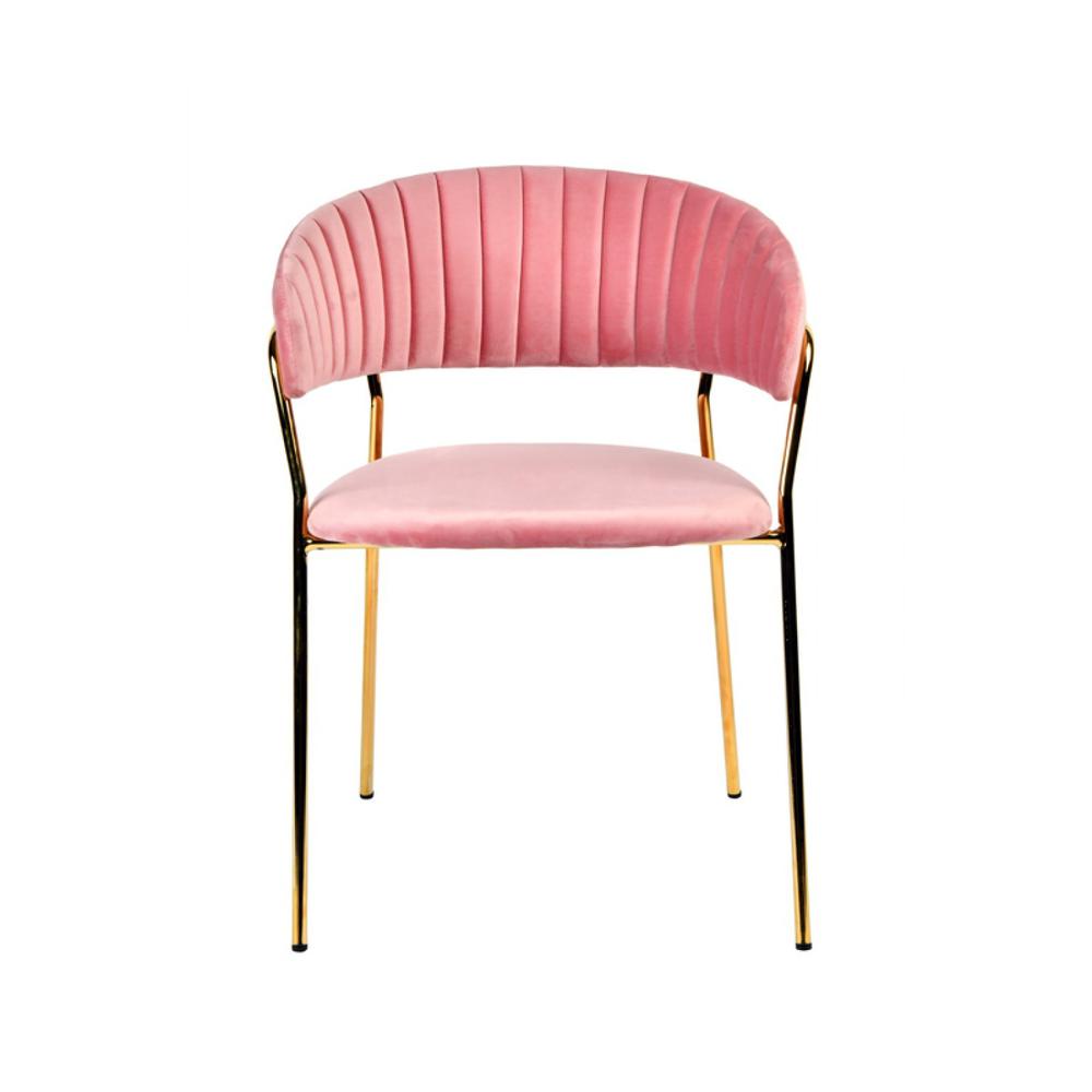 Set of 2 Curved Chic Pink and Gold Velour Dining Chairs - 384374. Picture 2