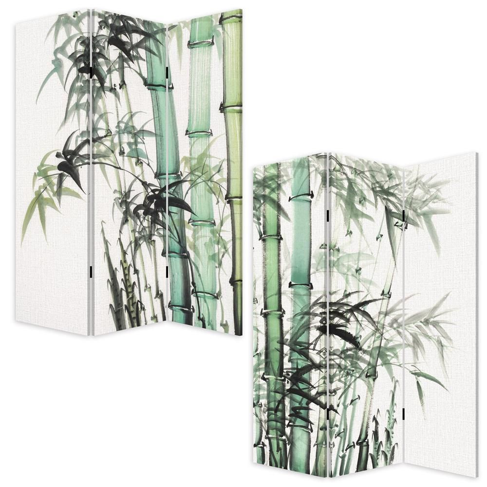 3 Panel Reversible Bamboo Art Room Divider Screen - 384580. Picture 3