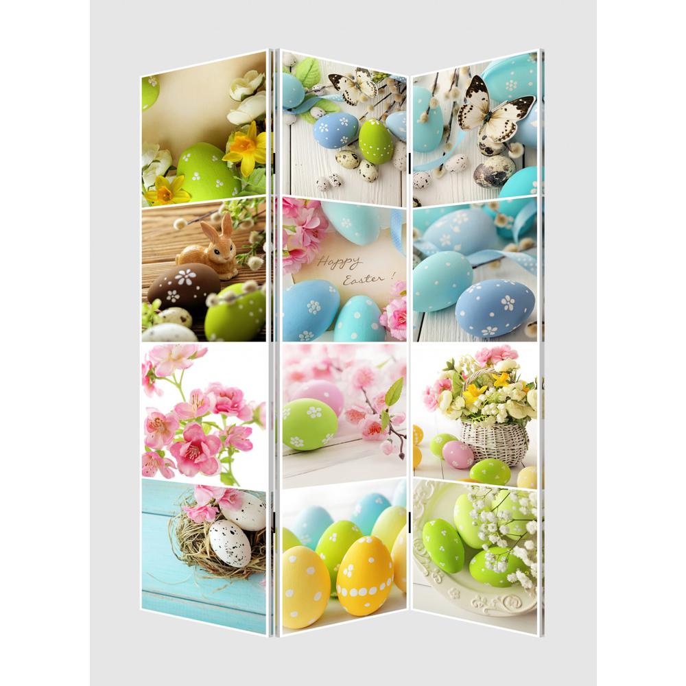 3 Panel Reversible Easter Spring Art Room Divider Screen - 384582. Picture 2