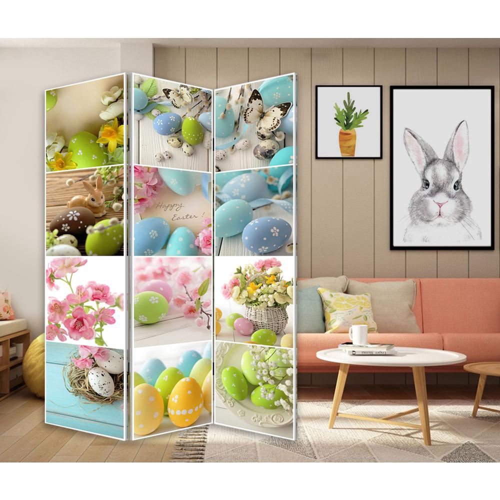 3 Panel Reversible Easter Spring Art Room Divider Screen - 384582. Picture 5