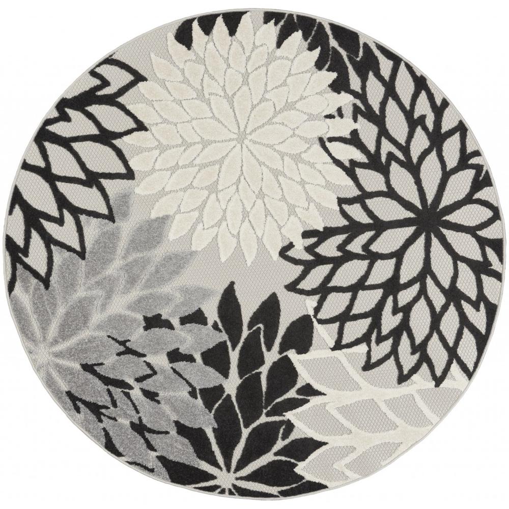 4’ Round Black Gray White Indoor Outdoor Area Rug - 384598. Picture 1