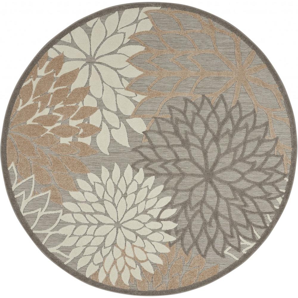 4’ Round Natural and Gray Indoor Outdoor Area Rug - 384660. Picture 1