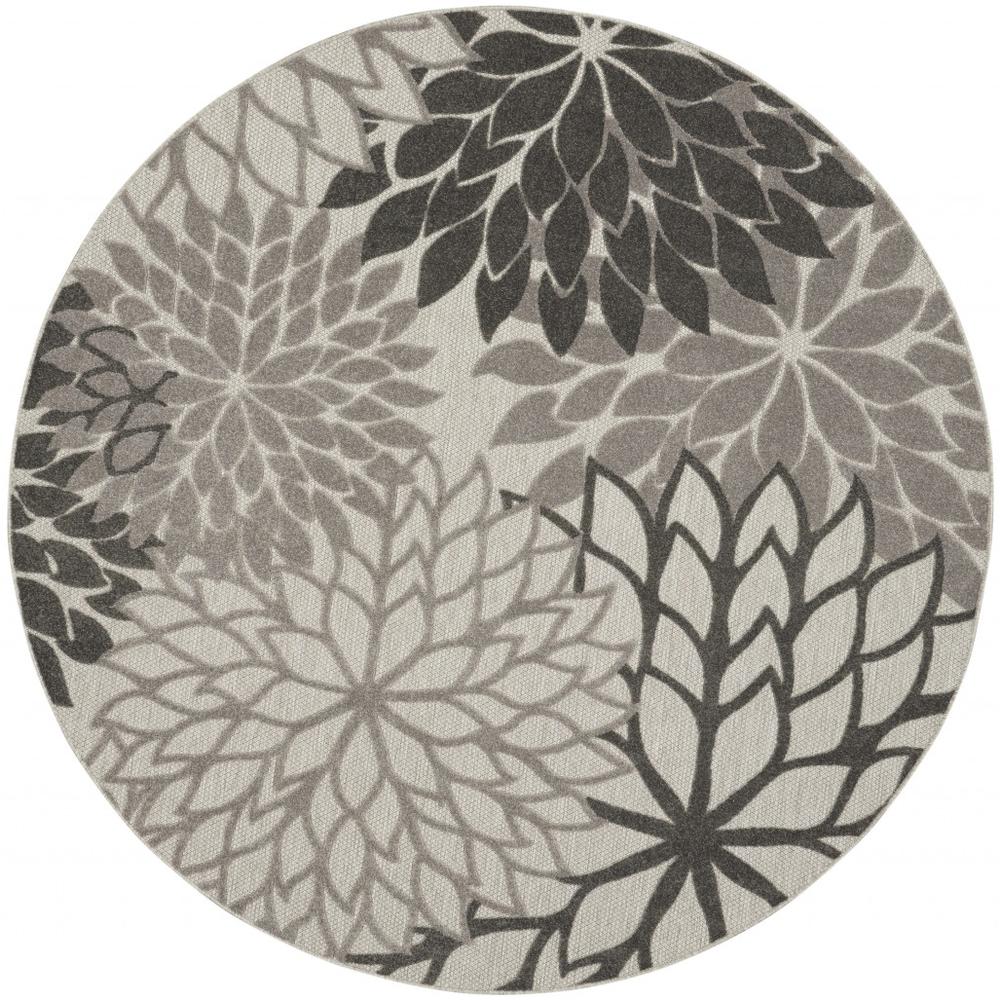 8’ Round Silver and Gray Indoor Outdoor Area Rug - 384710. Picture 1