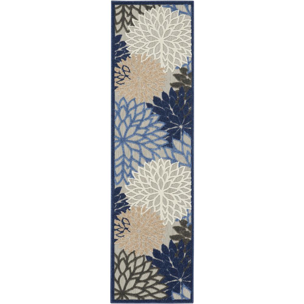 2’ x 6’ Blue Large Floral Indoor Outdoor Runner Rug Blue/Multicolor. Picture 1