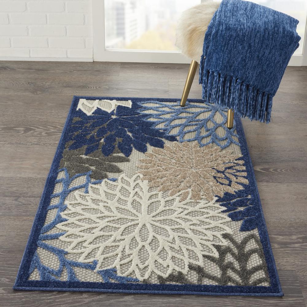3’ x 4’ Blue Large Floral Indoor Outdoor Area Rug Blue/Multicolor. Picture 4