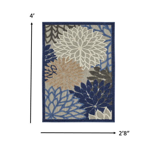 3’ x 4’ Blue Large Floral Indoor Outdoor Area Rug Blue/Multicolor. Picture 7