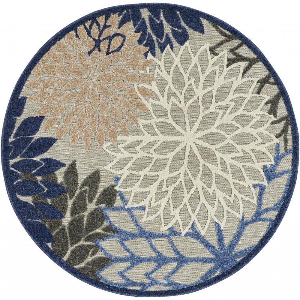 5’ Round Blue Large Floral Indoor Outdoor Area Rug Blue/Multicolor. The main picture.