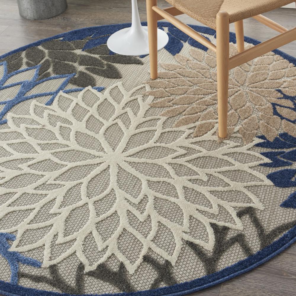 5’ Round Blue Large Floral Indoor Outdoor Area Rug Blue/Multicolor. Picture 5