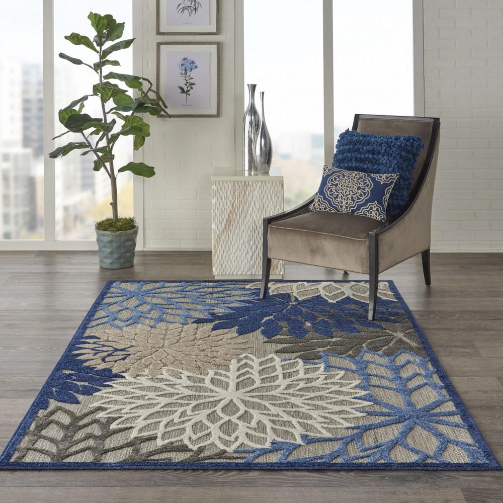 6’ x 9’ Blue Large Floral Indoor Outdoor Area Rug Blue/Multicolor. Picture 4