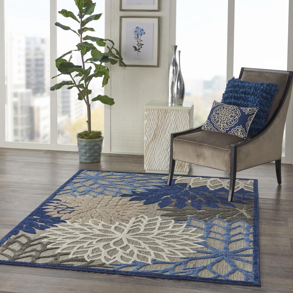 6’ x 9’ Blue Large Floral Indoor Outdoor Area Rug Blue/Multicolor. Picture 6
