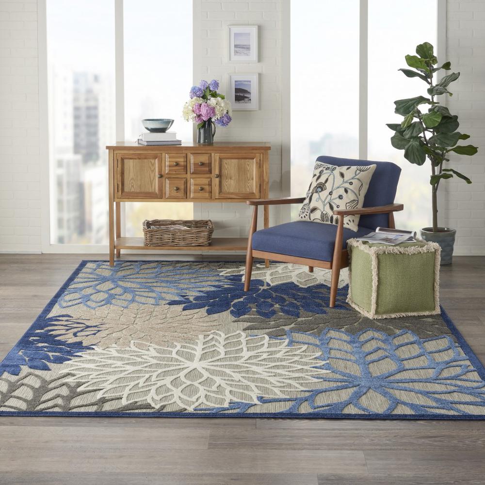 7’ x 10’ Blue Large Floral Indoor Outdoor Area Rug Blue/Multicolor. Picture 4