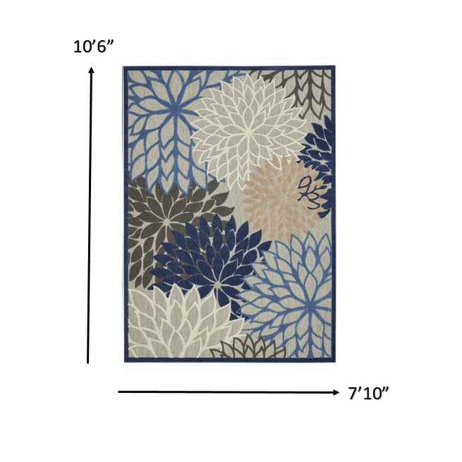 8’ x 11’ Blue Large Floral Indoor Outdoor Area Rug Blue/Multicolor. Picture 7