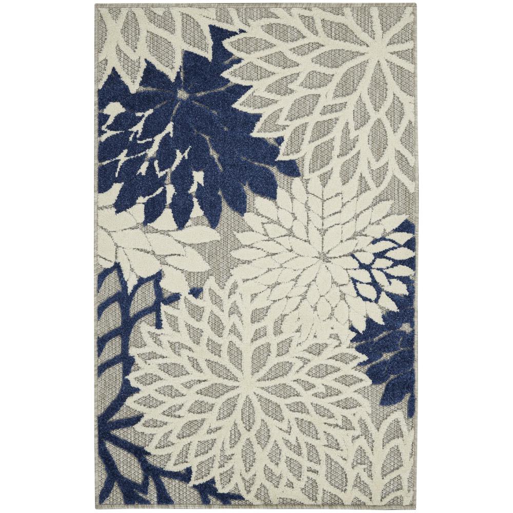 3’ x 4’ Ivory and Navy Indoor Outdoor Area Rug - 384830. Picture 1