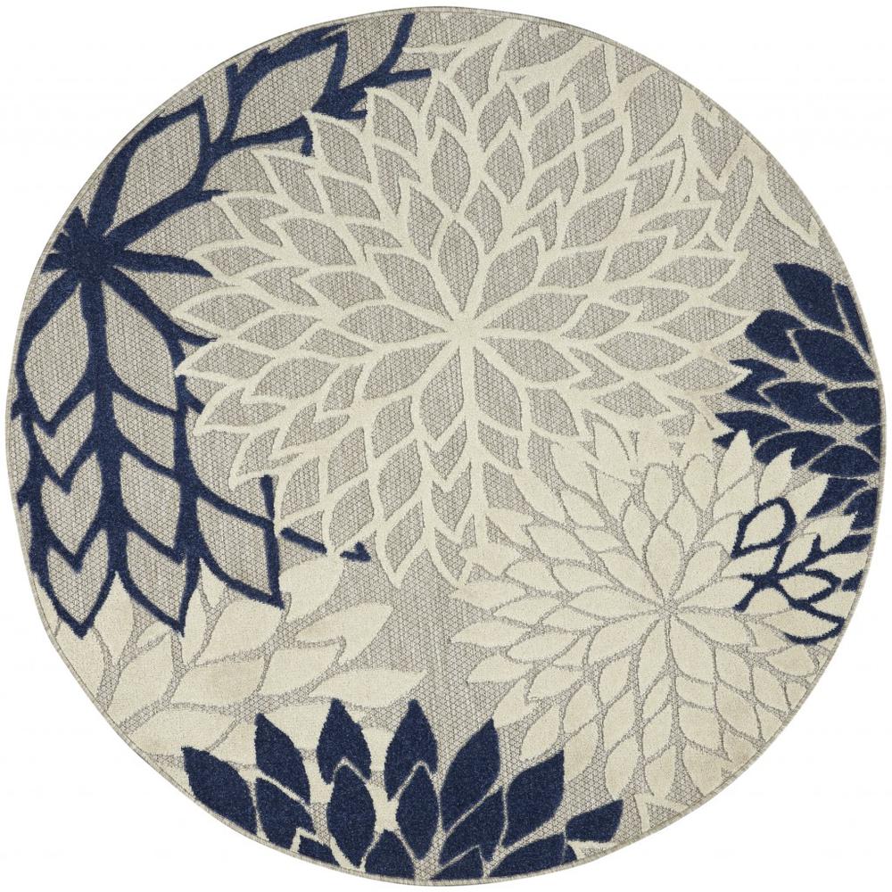 5’ Round Ivory and Navy Indoor Outdoor Area Rug - 384834. Picture 1