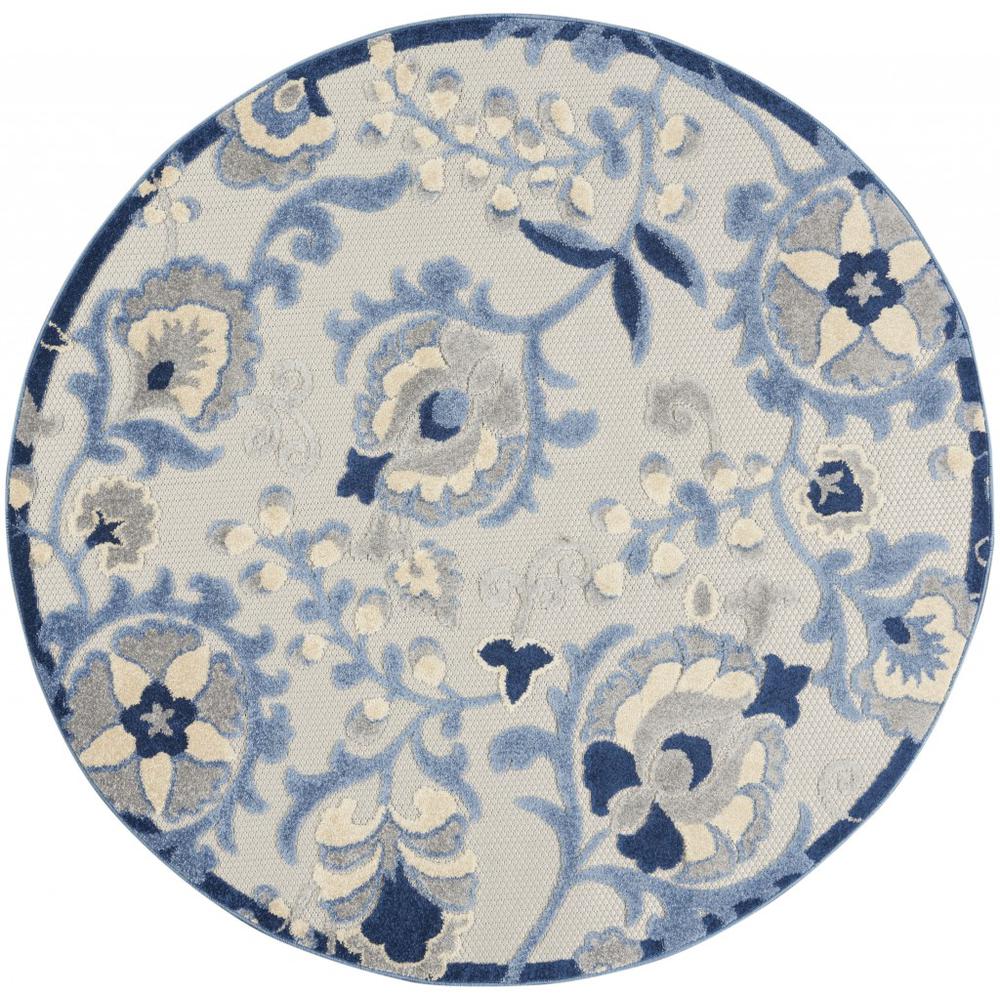 4’ Round Blue and Gray Indoor Outdoor Area Rug - 384839. Picture 1