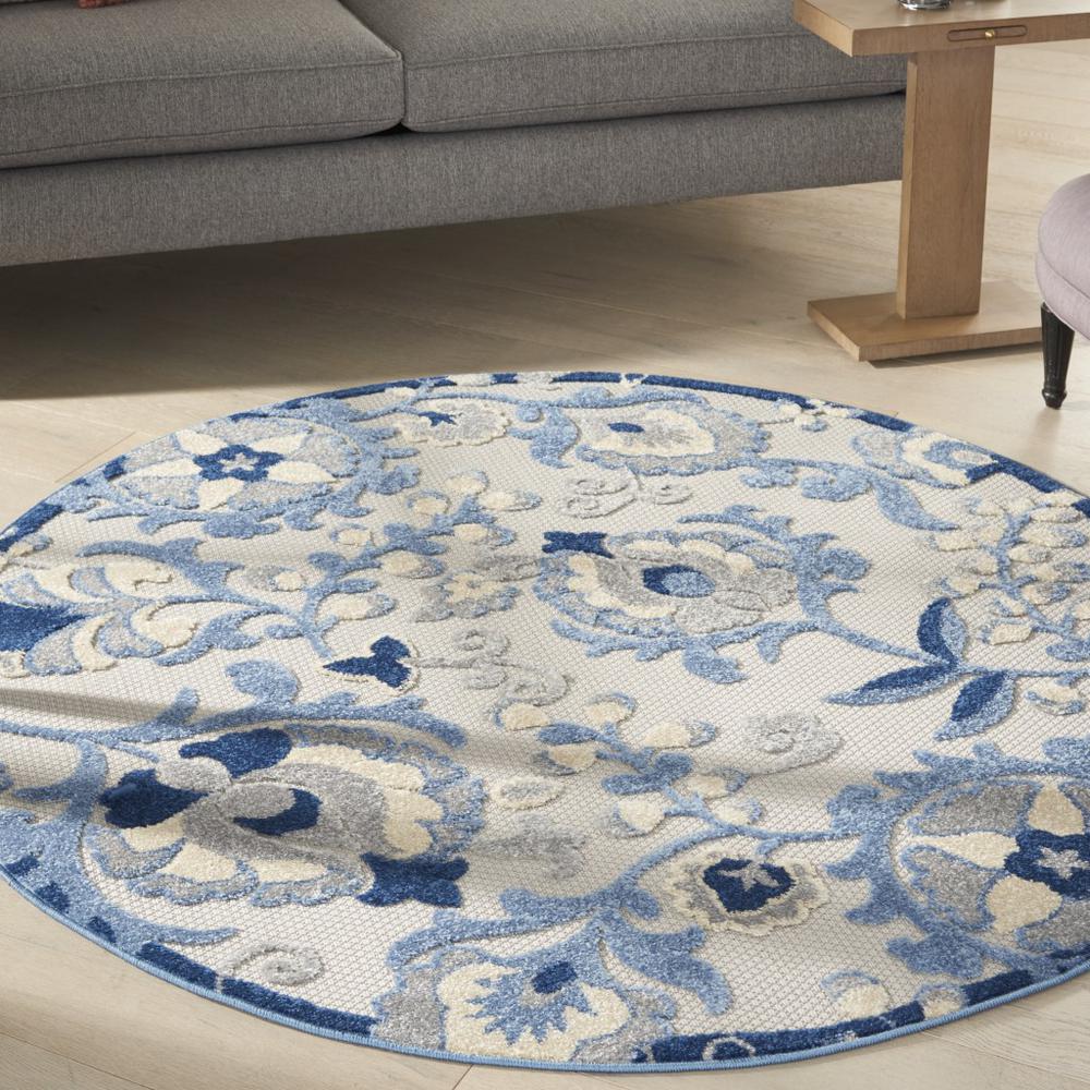 4’ Round Blue and Gray Indoor Outdoor Area Rug - 384839. Picture 2