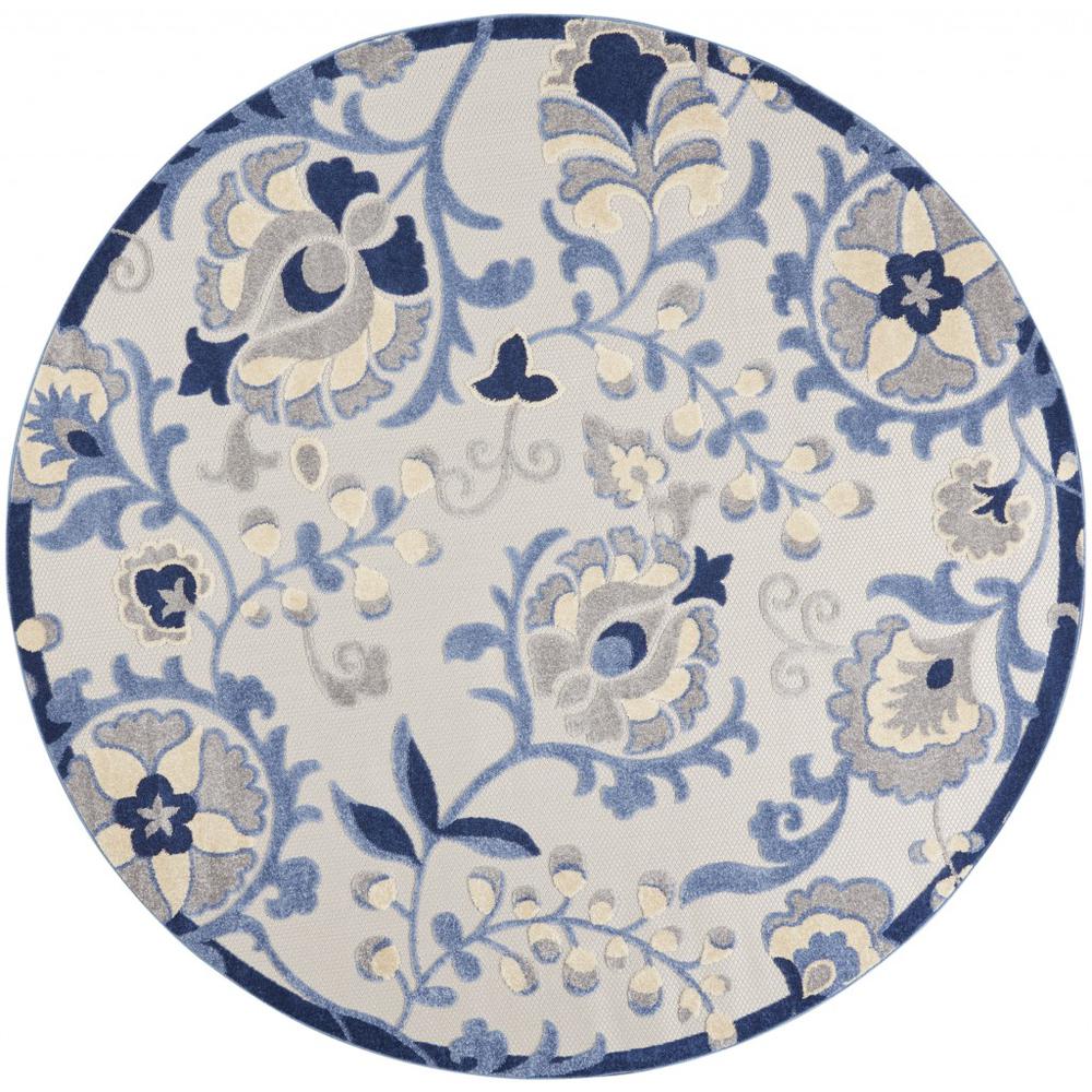 8’ Round Blue and Gray Indoor Outdoor Area Rug - 384843. Picture 1