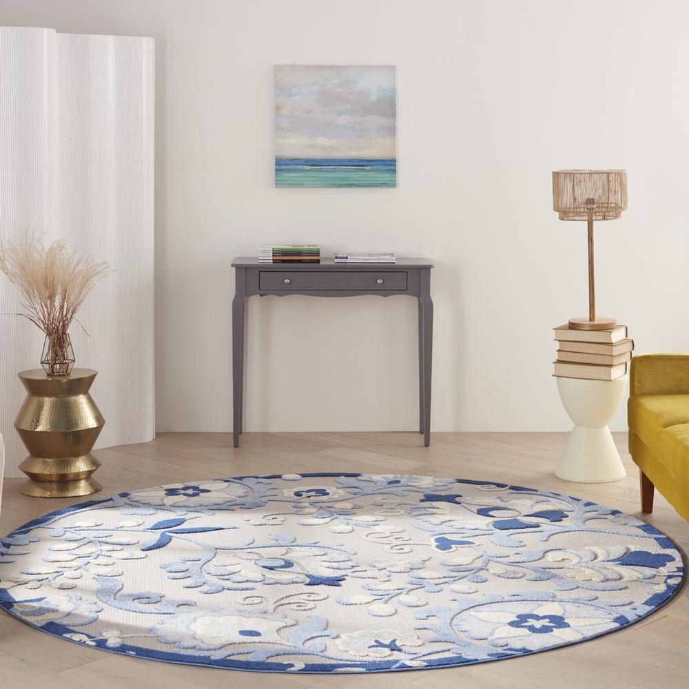 8’ Round Blue and Gray Indoor Outdoor Area Rug - 384843. Picture 9