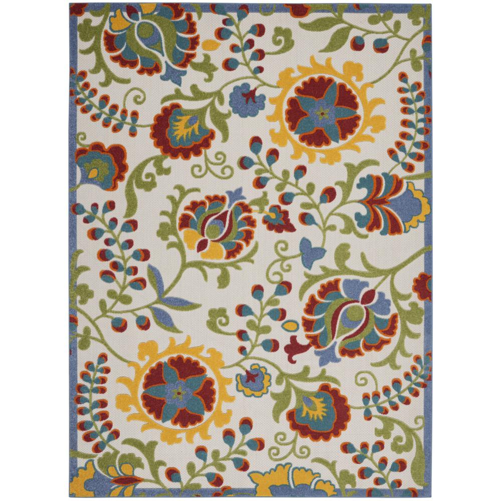 7’ x 10’ Ivory Multi Floral Indoor Outdoor Area Rug - 384849. Picture 1