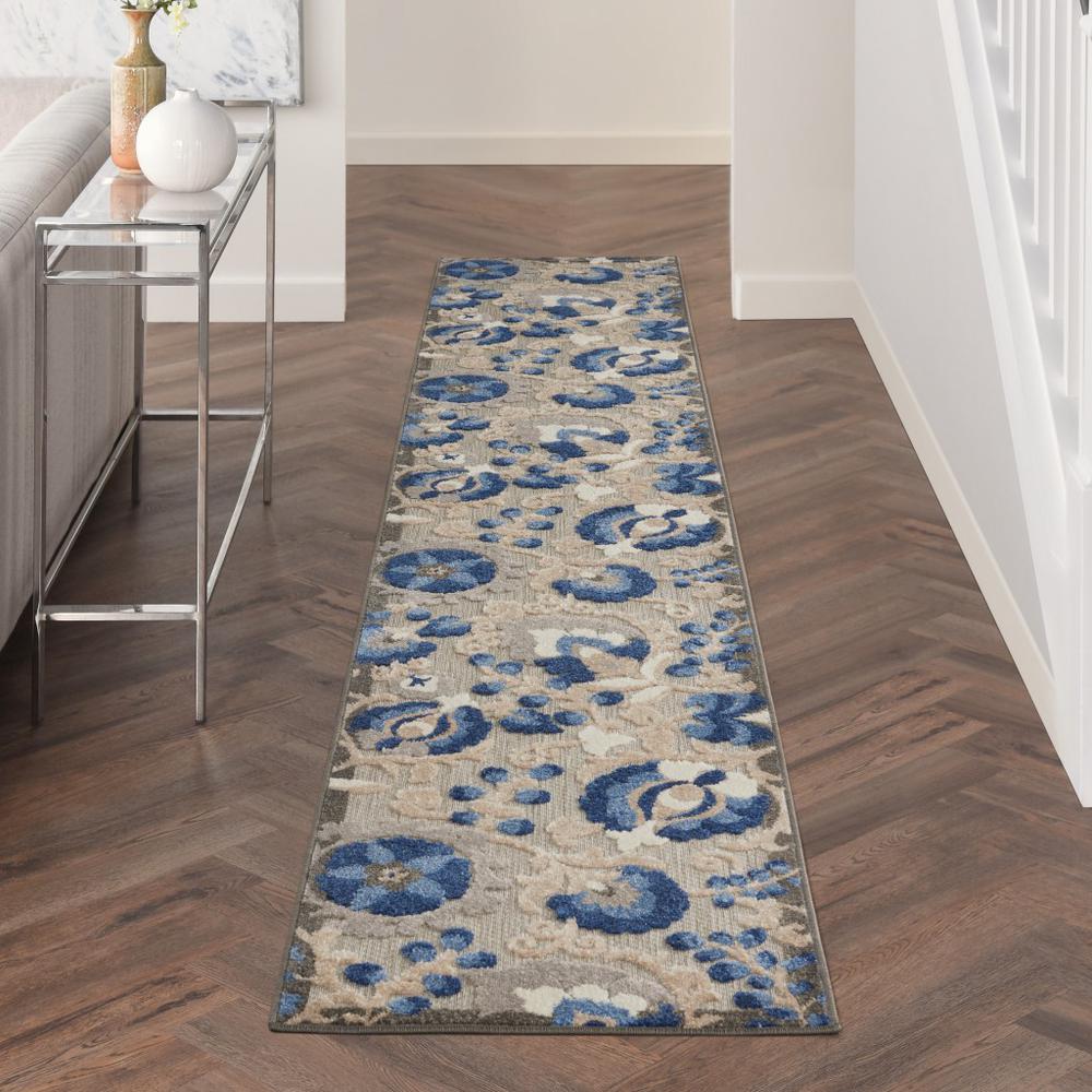 2’ x 12’ Natural and Blue Indoor Outdoor Runner Rug - 384855. Picture 4