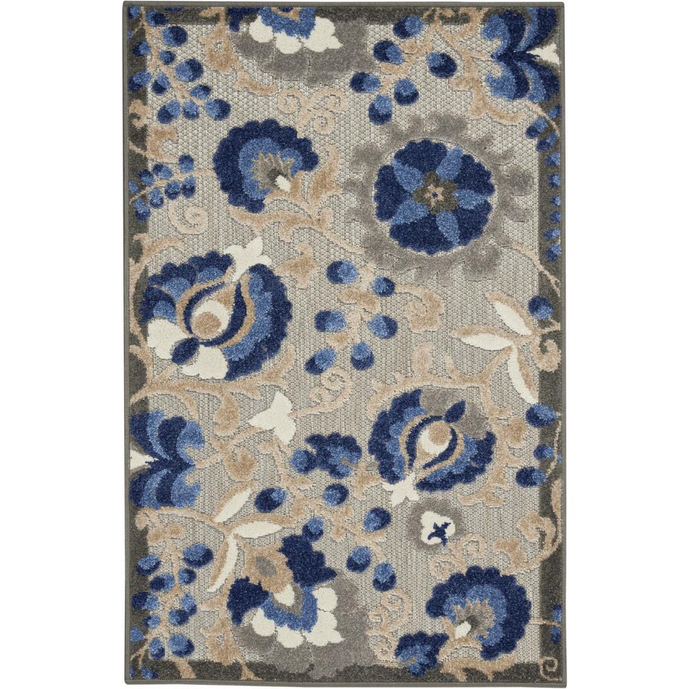 3’ x 4’ Natural and Blue Indoor Outdoor Area Rug - 384856. The main picture.