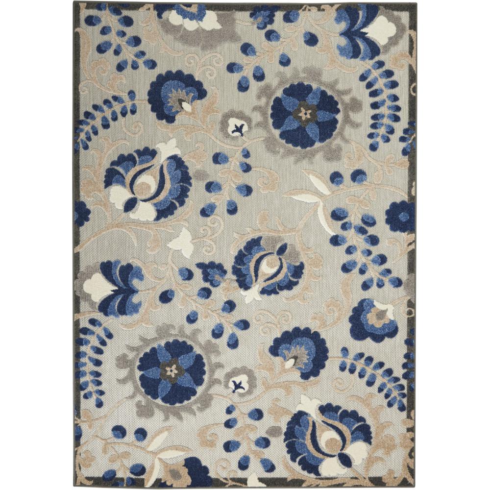 4’ x 6’ Natural and Blue Indoor Outdoor Area Rug - 384857. Picture 1