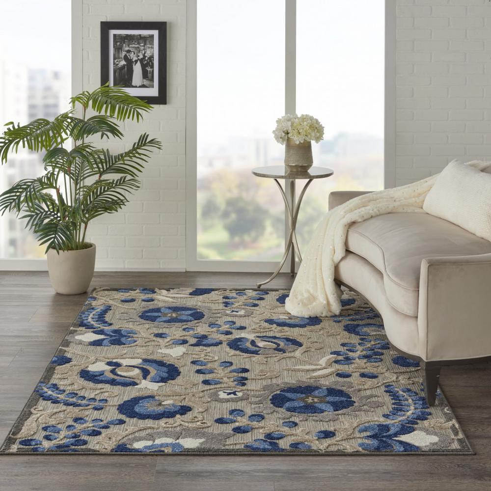 4’ x 6’ Natural and Blue Indoor Outdoor Area Rug - 384857. Picture 4