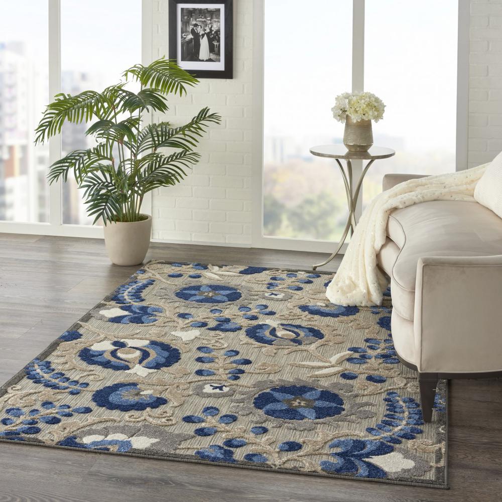 4’ x 6’ Natural and Blue Indoor Outdoor Area Rug - 384857. Picture 6