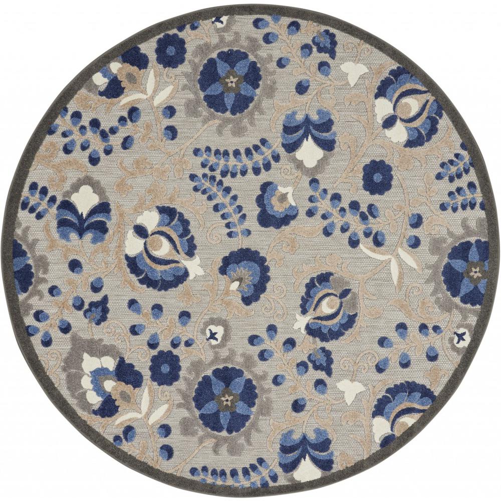 4’ Round Natural and Blue Indoor Outdoor Area Rug - 384858. Picture 1