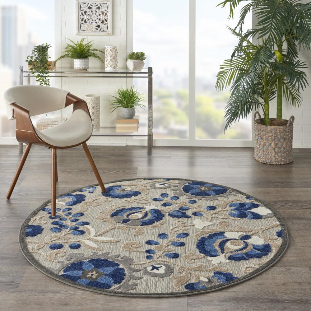 4’ Round Natural and Blue Indoor Outdoor Area Rug - 384858. Picture 4