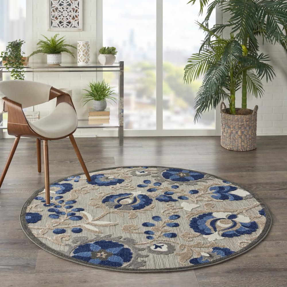 4’ Round Natural and Blue Indoor Outdoor Area Rug - 384858. Picture 6