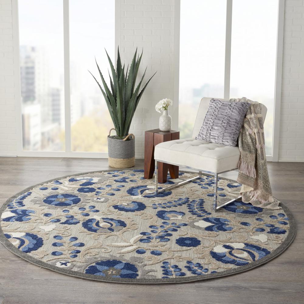 8’ Round Natural and Blue Indoor Outdoor Area Rug - 384864. Picture 4