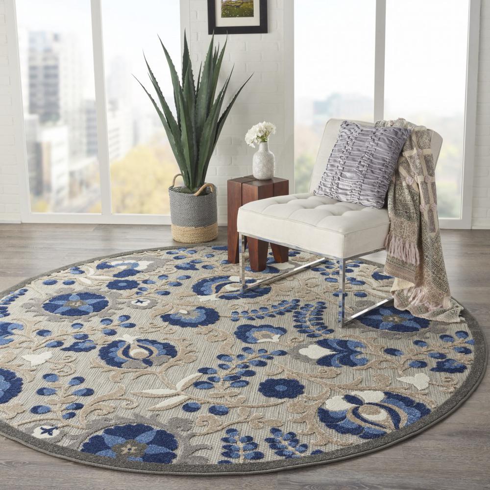 8’ Round Natural and Blue Indoor Outdoor Area Rug - 384864. Picture 6