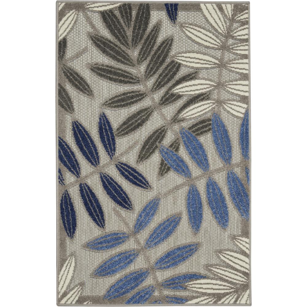 3’ x 4’ Gray and Blue Leaves Indoor Outdoor Area Rug - 384868. Picture 1