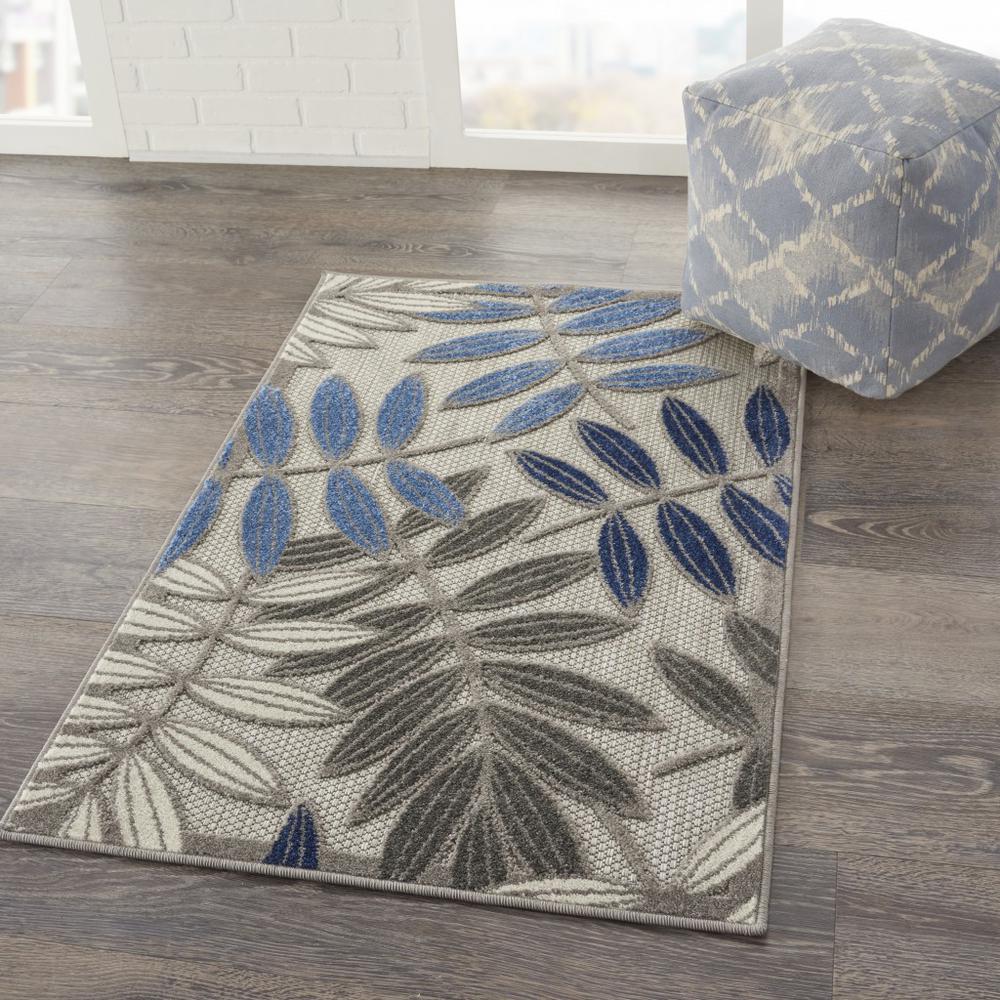 3’ x 4’ Gray and Blue Leaves Indoor Outdoor Area Rug - 384868. Picture 6
