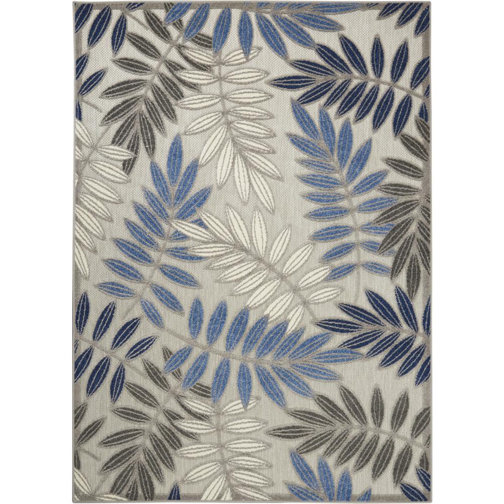 4’ x 6’ Gray and Blue Leaves Indoor Outdoor Area Rug - 384869. Picture 1