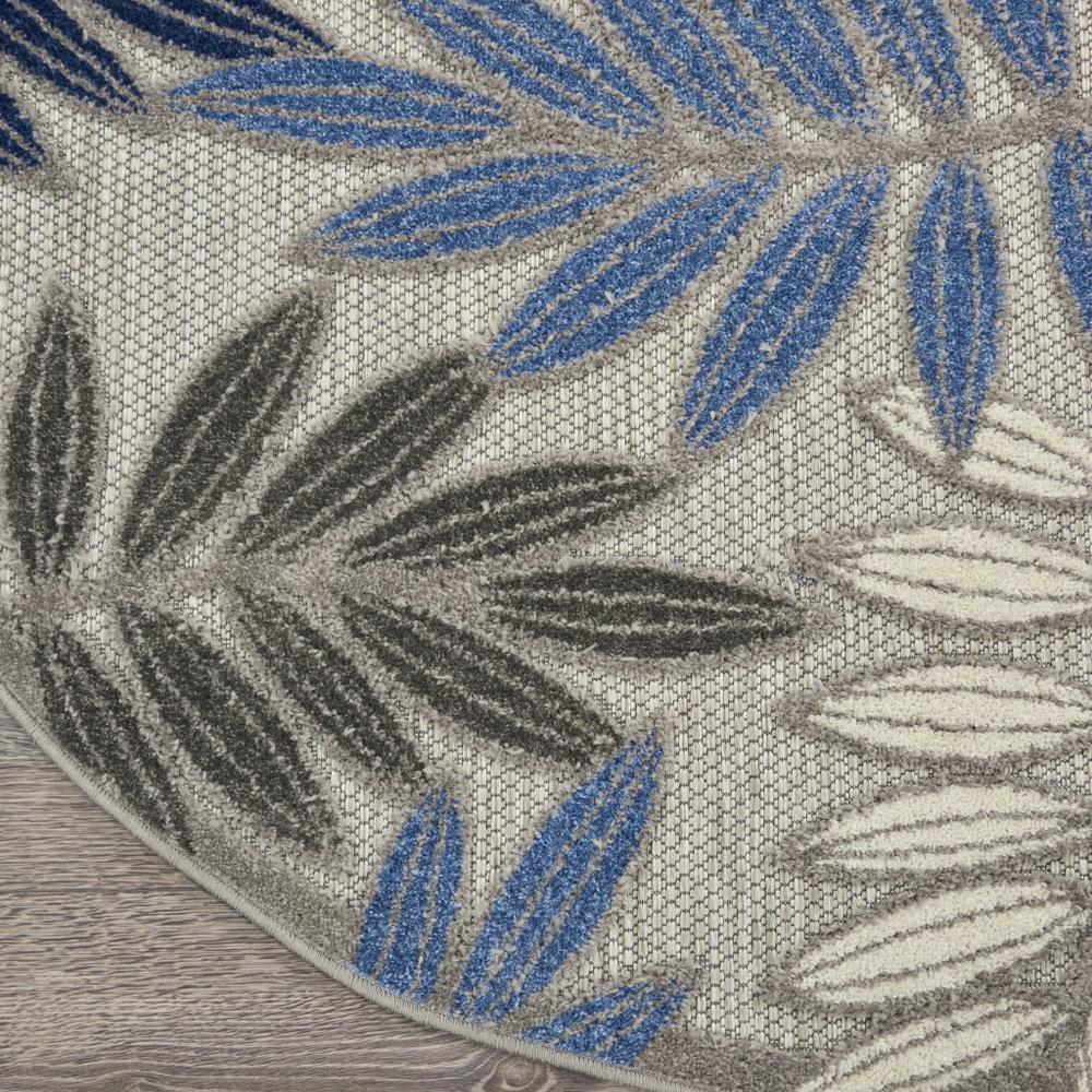 4’ Round Gray and Blue Leaves Indoor Outdoor Area Rug - 384870. Picture 2