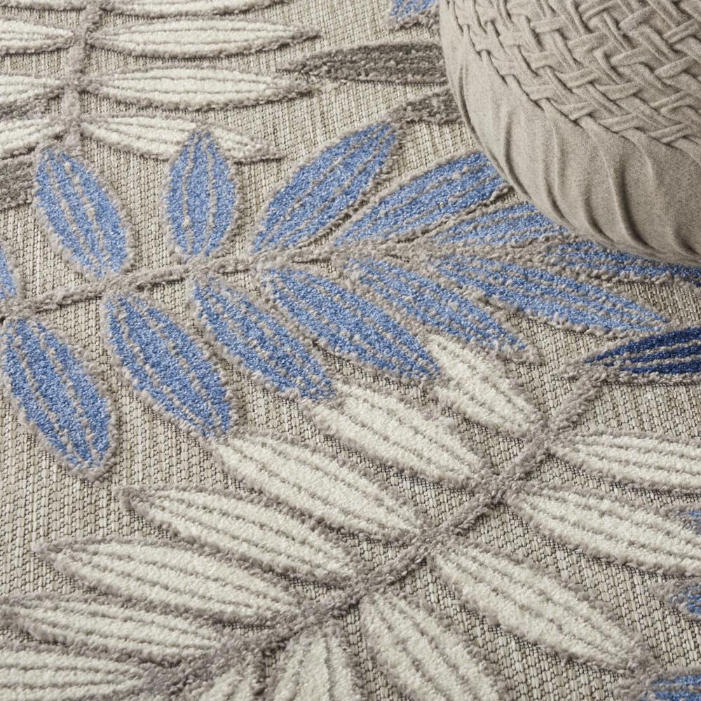 4’ Round Gray and Blue Leaves Indoor Outdoor Area Rug - 384870. Picture 5