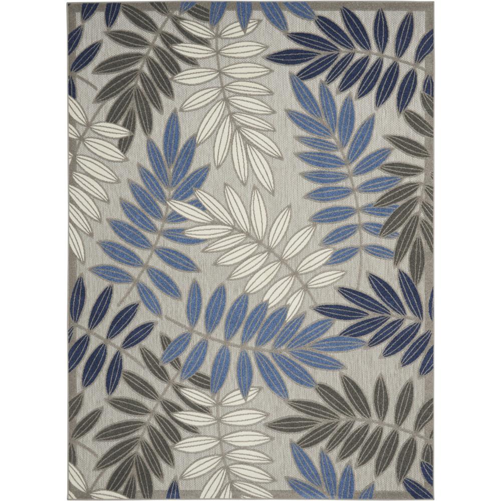 6’ x 9’ Gray and Blue Leaves Indoor Outdoor Area Rug - 384873. Picture 1
