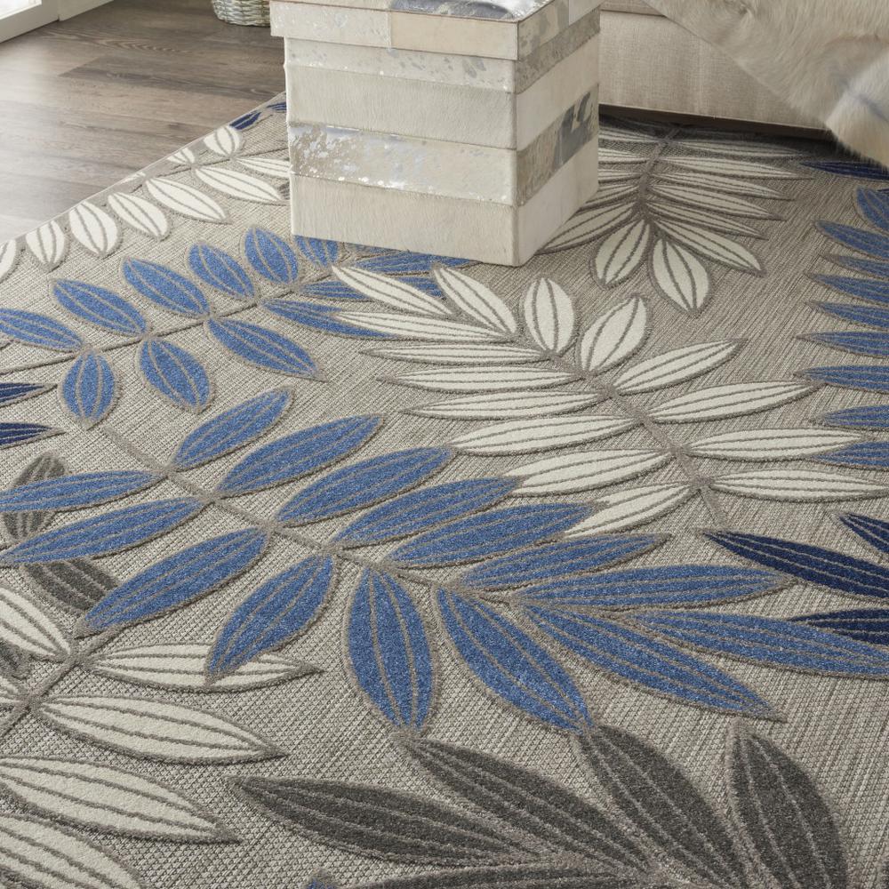 7’ x 10’ Gray and Blue Leaves Indoor Outdoor Area Rug - 384874. Picture 5