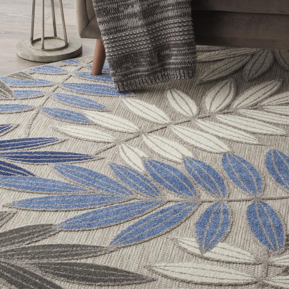 8’ Round Gray and Blue Leaves Indoor Outdoor Area Rug - 384876. Picture 5