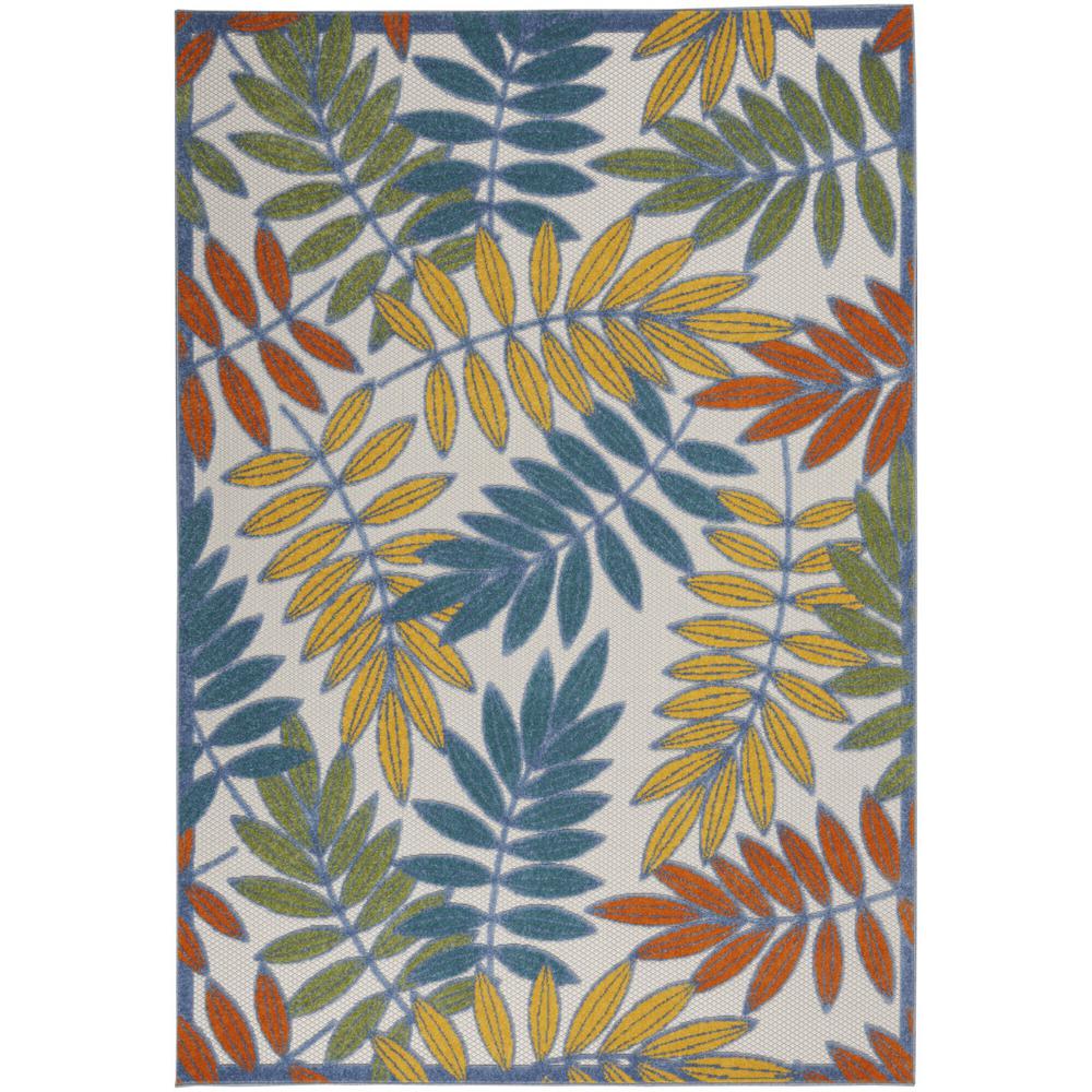 4’x 6’ Ivory and Colored Leaves Indoor Outdoor Runner Rug - 384877. Picture 1