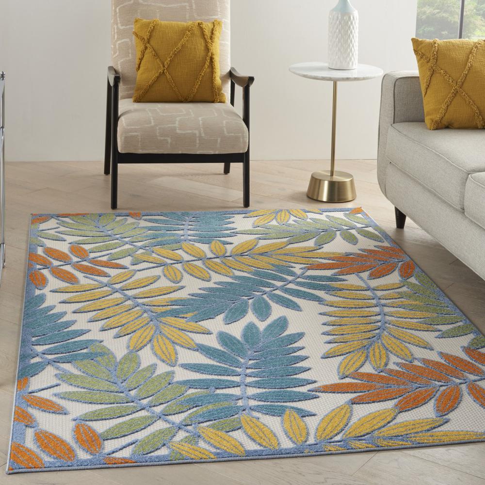 4’x 6’ Ivory and Colored Leaves Indoor Outdoor Runner Rug - 384877. Picture 4
