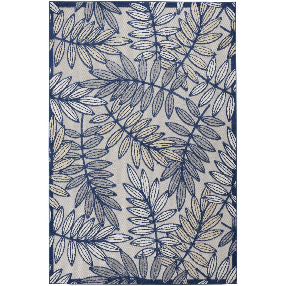 4’ x 6' Ivory and Navy Leaves Indoor Outdoor Area Rug - 384880. Picture 1