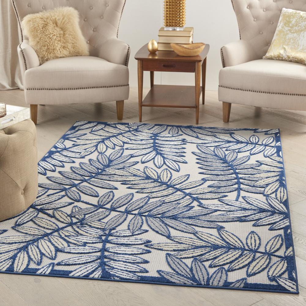 4’ x 6' Ivory and Navy Leaves Indoor Outdoor Area Rug - 384880. Picture 4