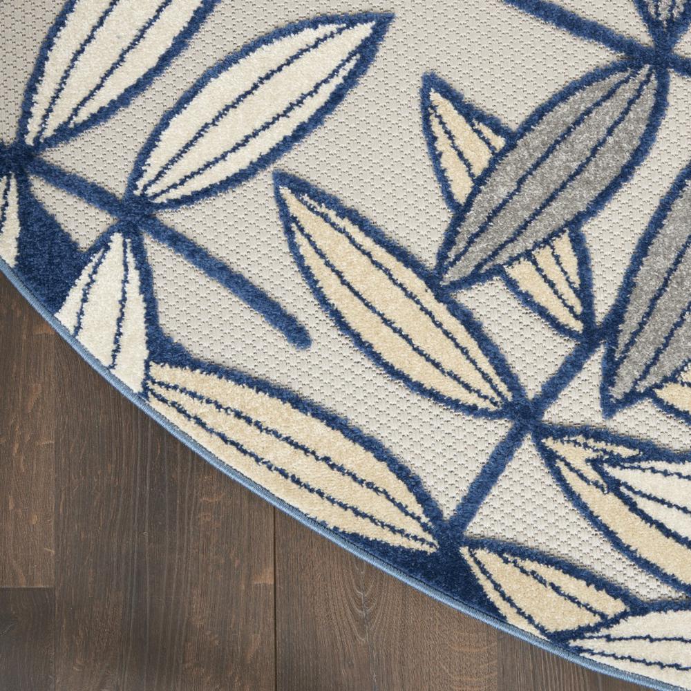 4’ Round Ivory and Navy Leaves Indoor Outdoor Area Rug - 384881. Picture 4