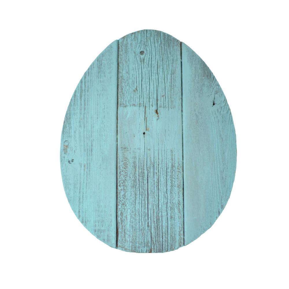12" Farmhouse Turquoise Wooden Large Egg - 384890. Picture 1