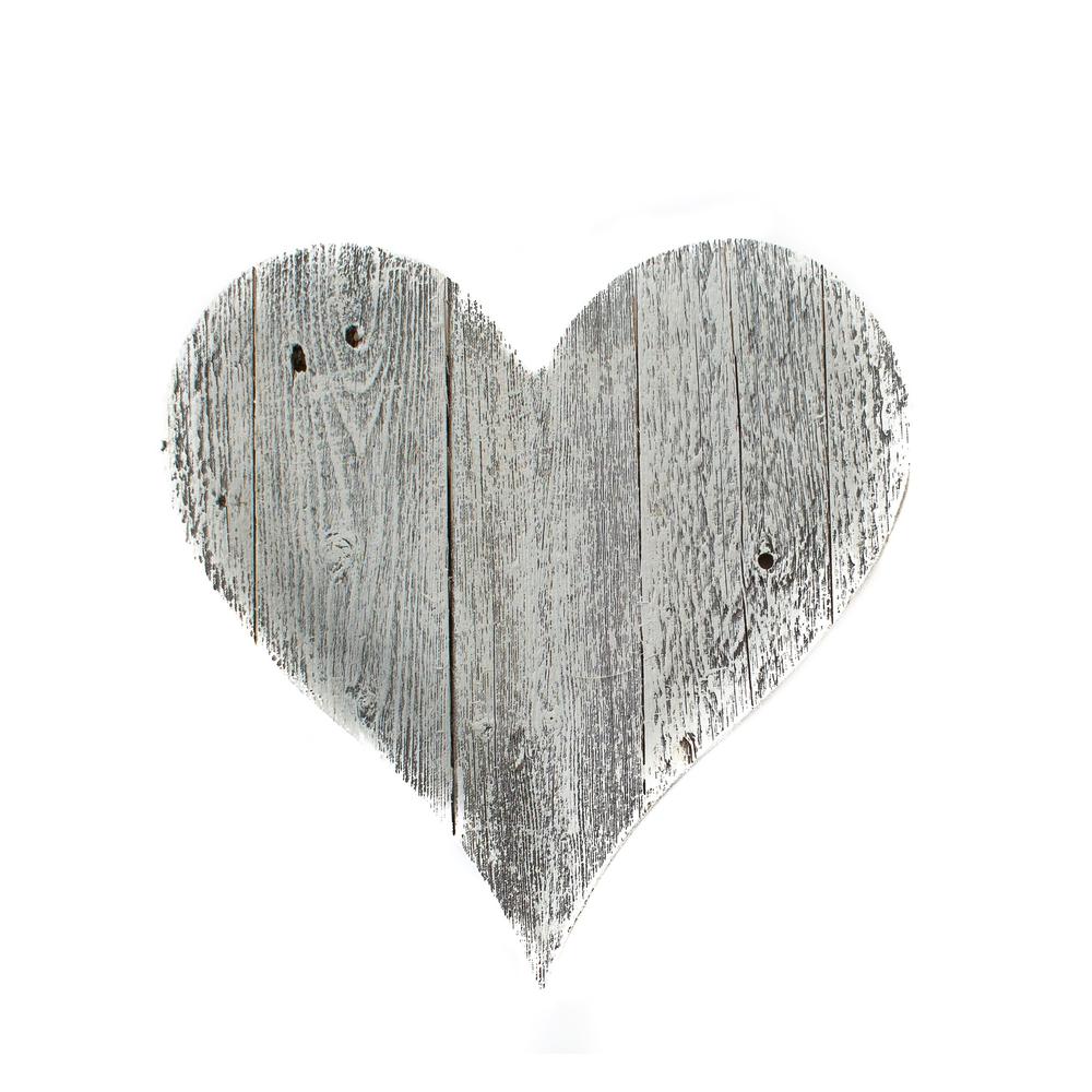 12" Farmhouse White Wash Wooden Heart - 384902. Picture 1