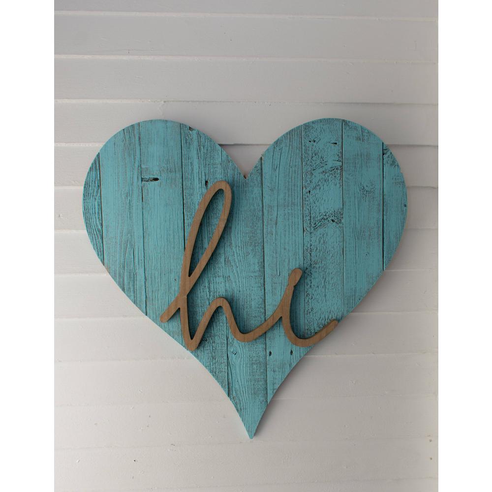 24" Rustic Farmhouse Turquoise Large Wooden Heart - 384910. Picture 4