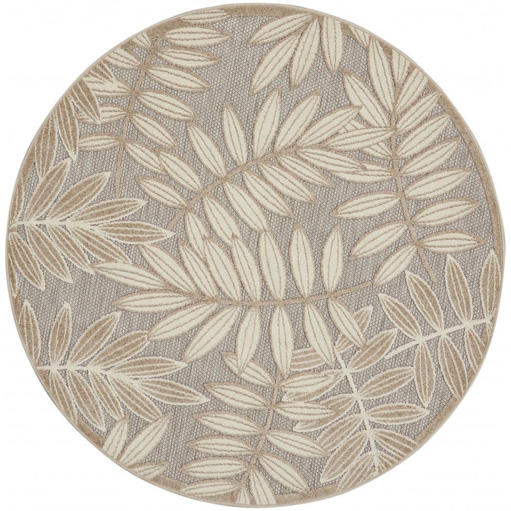4’ Round Natural Leaves Indoor Outdoor Area Rug - 384955. Picture 1